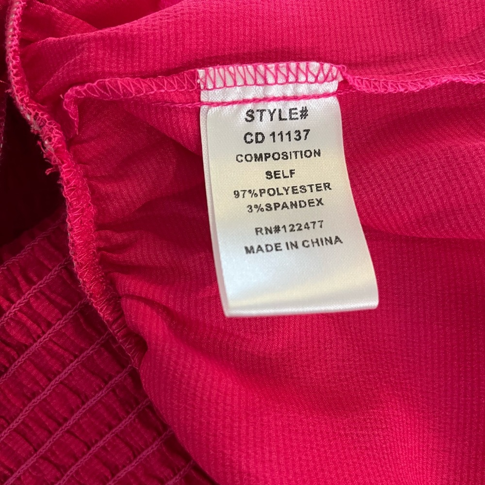 NSR HOT PINK SMOCKED STRETCHY DRESS WITH BALOON SHORT SLEEVES - Picture 12 of 13
